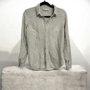 Jones New York Tan Button-Down Linen Shirt